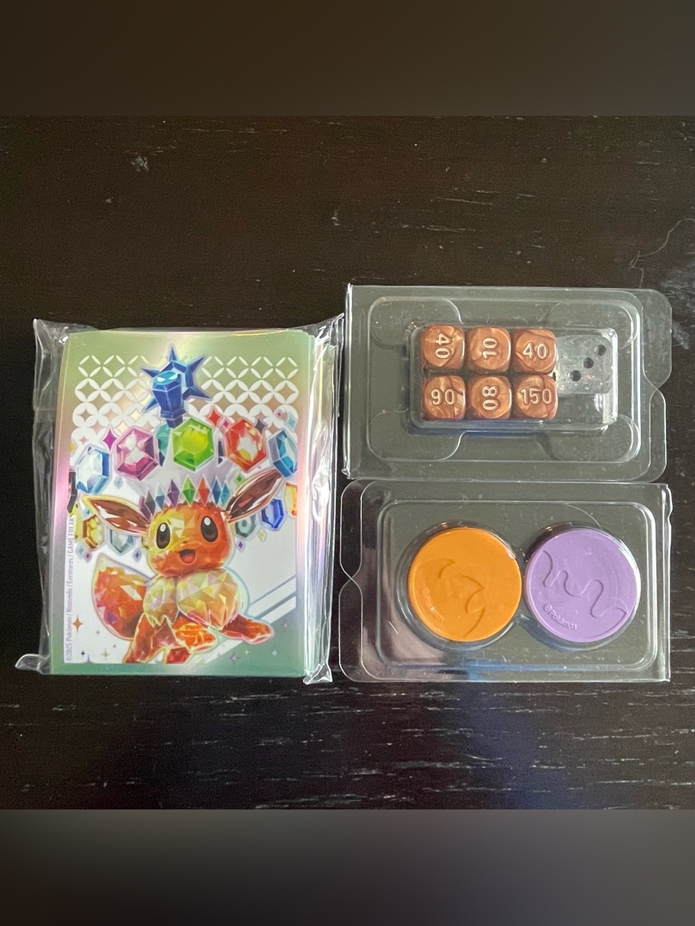 Pokemon TCG Eevee Prismatic Evolutions Sealed Card Sleeves, Dice, Markers Bundle